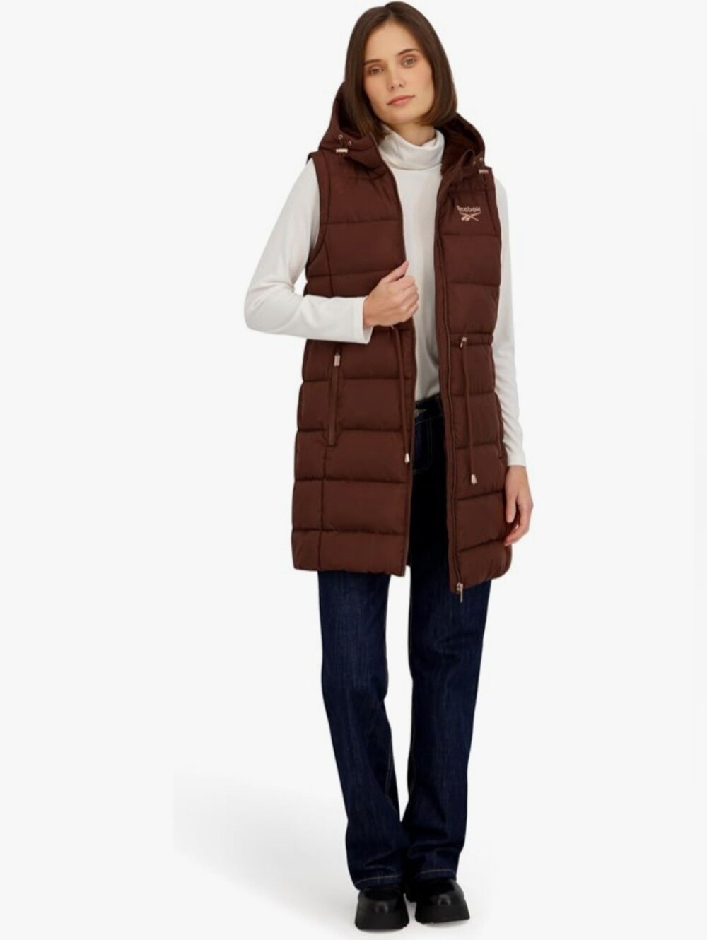 Reebok Women’s Brown Cognac Quilted Long Puffer Vest XL